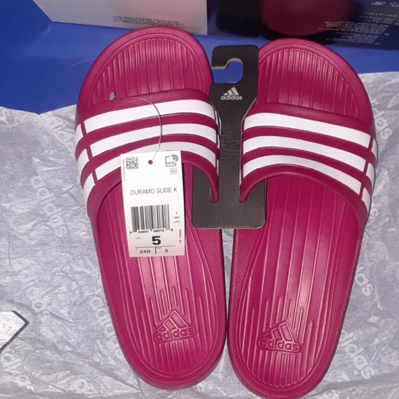 Adidas Durimo Pink/White Striped Slides Size 5 - Picture 2 of 5